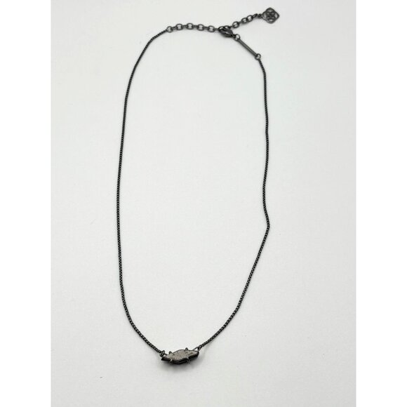 Kendra Scott Gunmetal Chain Necklace With Black Iridescent Stone Pendant - Picture 2 of 6